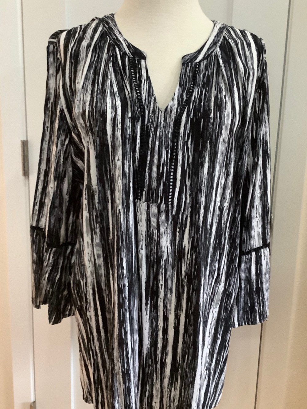 Gloria Vanderbilt Black And White Striped Tunic Bell Sleeves Women's XXL